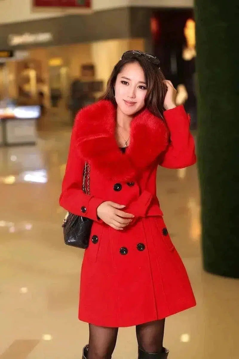 Cheky - Mid-length Winter Coat With Woolen Collar And