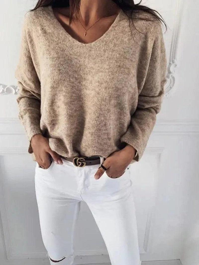 Cheky - new autumn winter Women v-neck solid Sweater Pullover Female Knitted sweaters Jumper casual Knitwear Pull Femme jersey