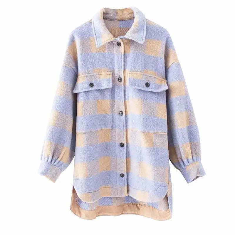 Cheky - New Loose and Thin Plaid Loose Shirt Jacket Women