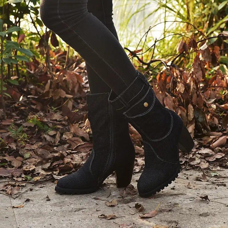 Cheky - Plus Size High Heel Denim Mid Tube Women Boots