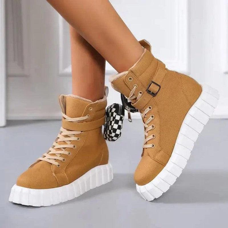 Cheky - Punk Ankle Boots With Belt Buckle Pocket Designer Boots Chunky Heel Shoes Women