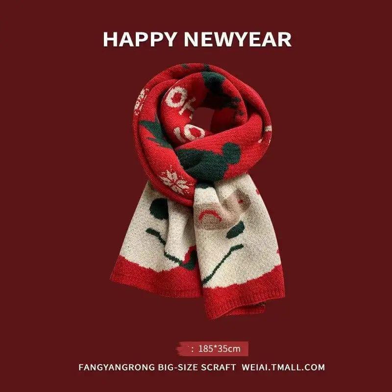 Cheky - Red New Year Scarf Women's Winter Christmas Knitting Wool