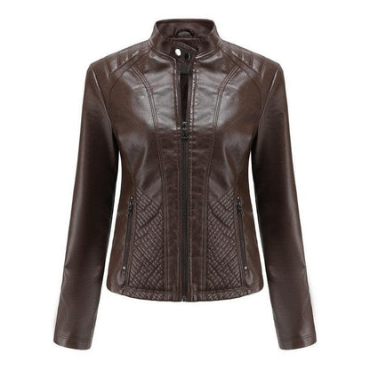 Cheky - Simple European And American Trend Thin Coat Long Sleeve Motorcycle Jacket Women