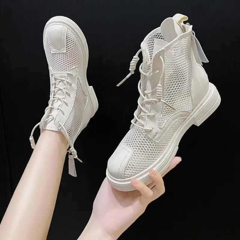 Cheky - White Mesh Martin Boots Women Summer Thin