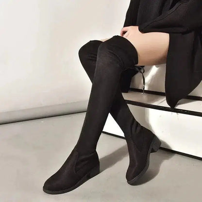 Cheky - Women Fleece Flat Elastic Over Knee Slim Boots