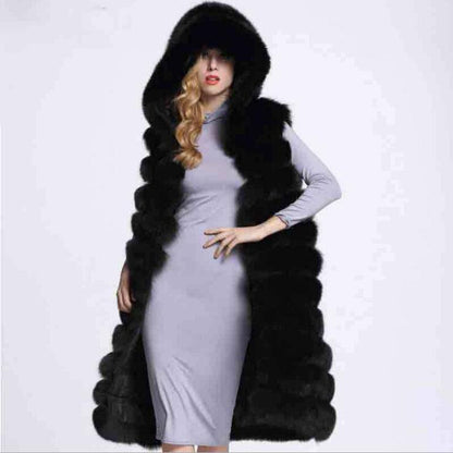 Cheky - Women Long Faux Fox Fur Slim Vest