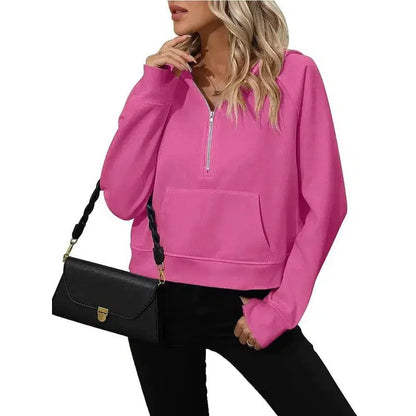 Cheky - Women's Half Zip Pullover Hooded Sweatshirt Fleece Short Chic Sweatshirt